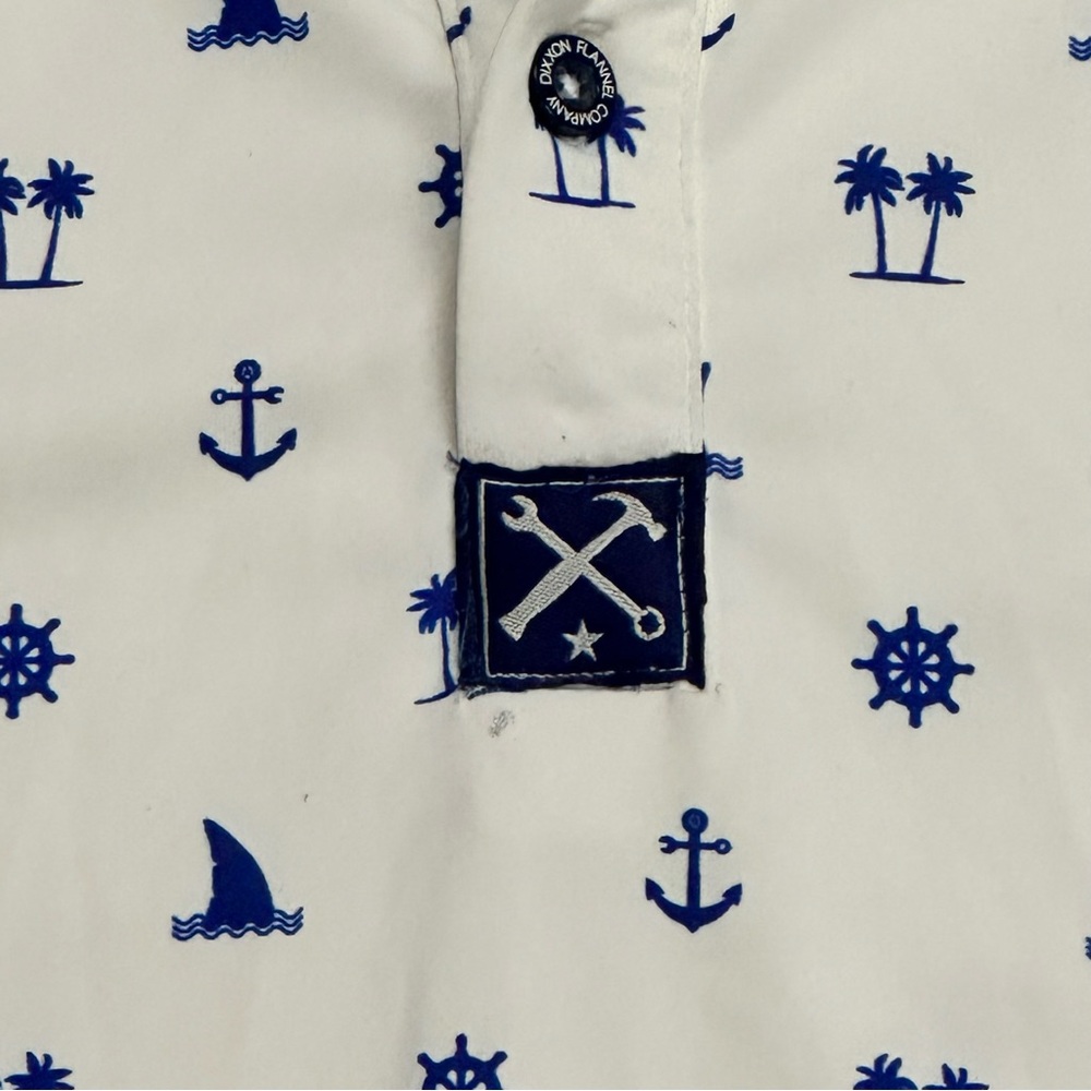 DIXXON Men’s Sea Legs Party Polo. Blue, White L - Picture 5 of 8